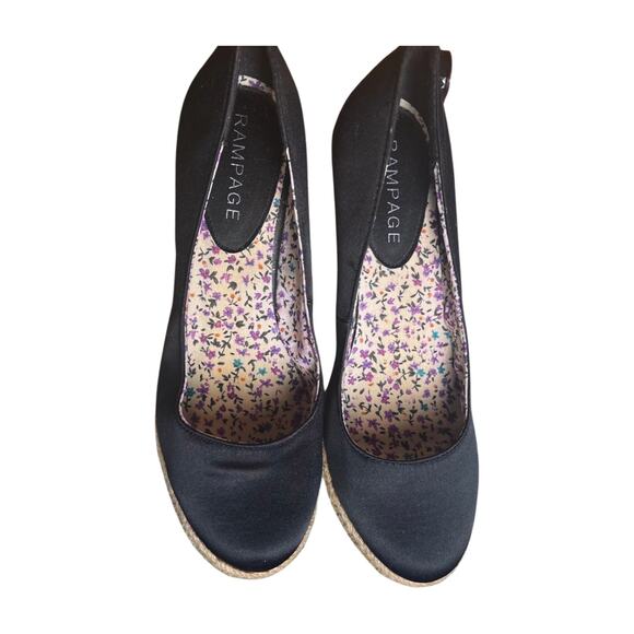 Rampage Matilda Black Espadrille Wedge Heels 7M summer wedge Jute Platform beach - Picture 6 of 11